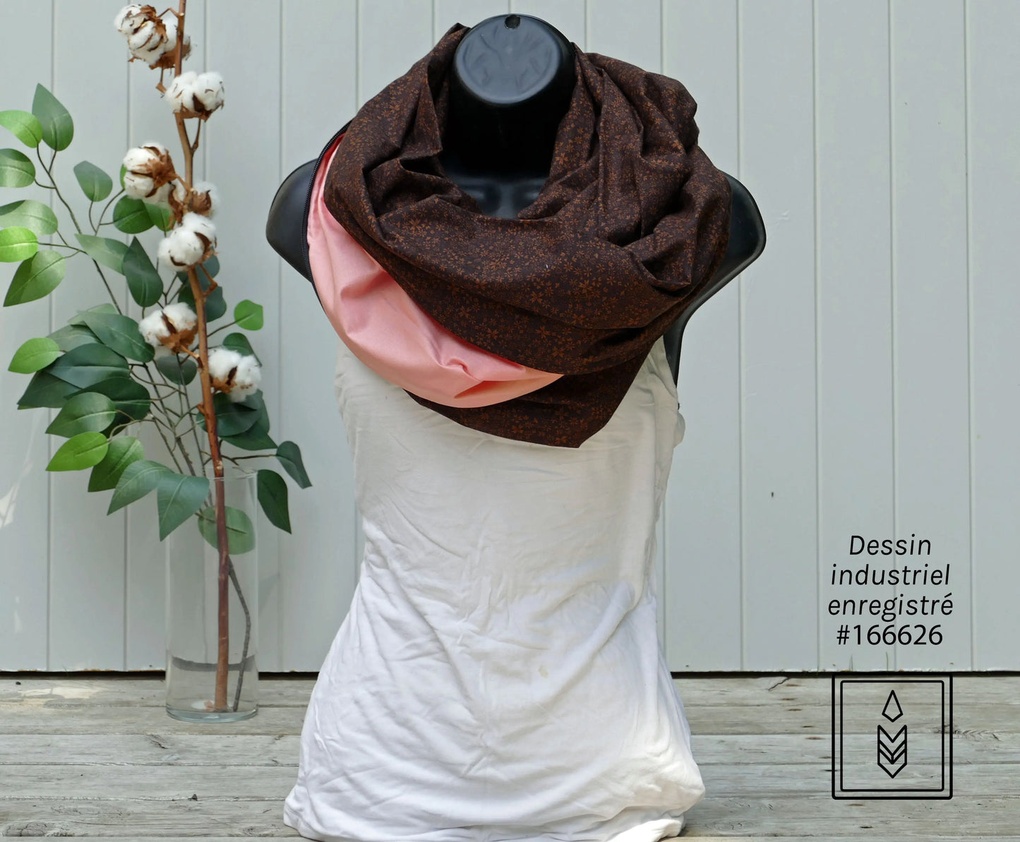 Foulard 5 en 1 Brun à fleurs roses Famille Nomade