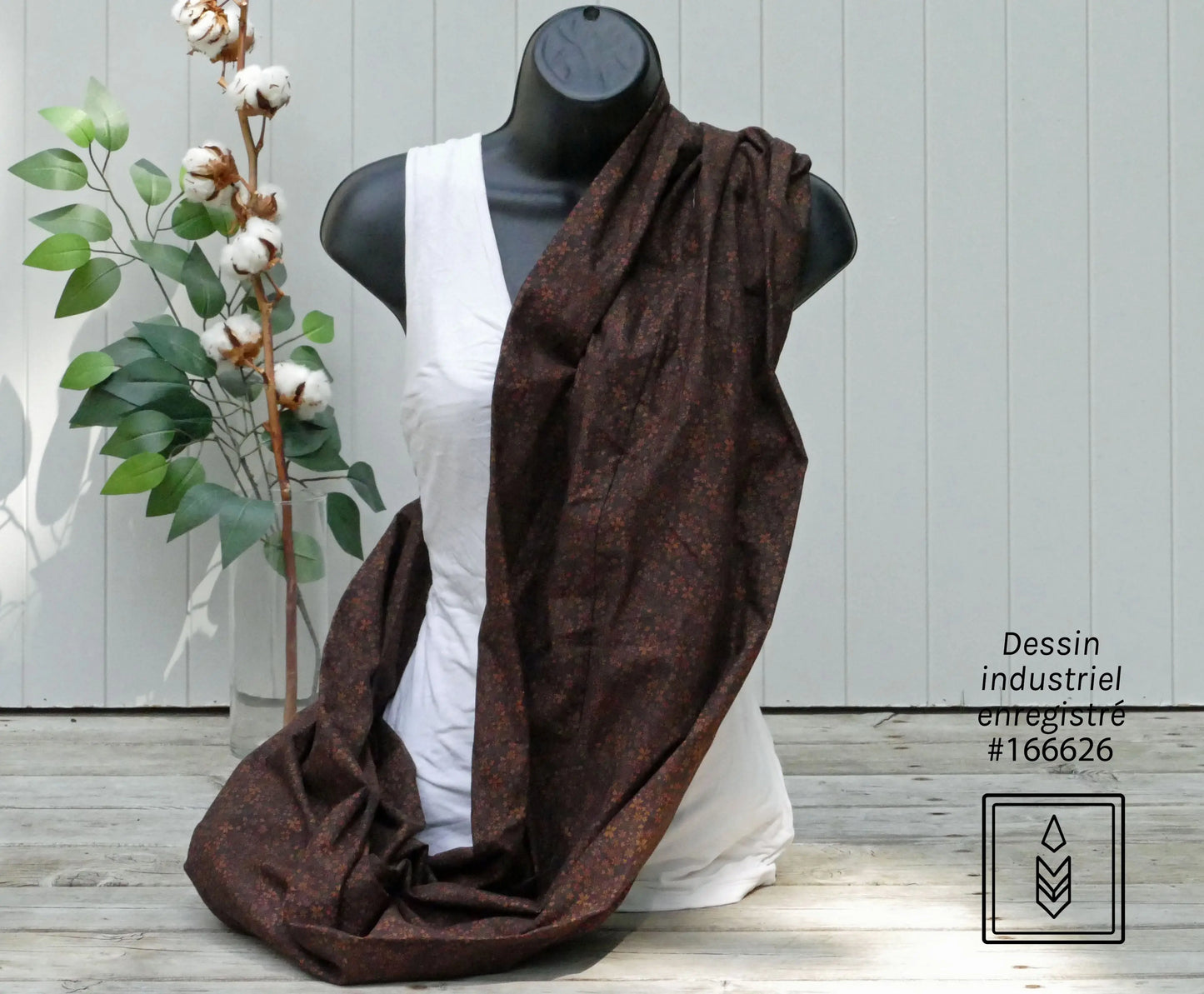 Foulard 5 en 1 Brun à fleurs roses Famille Nomade