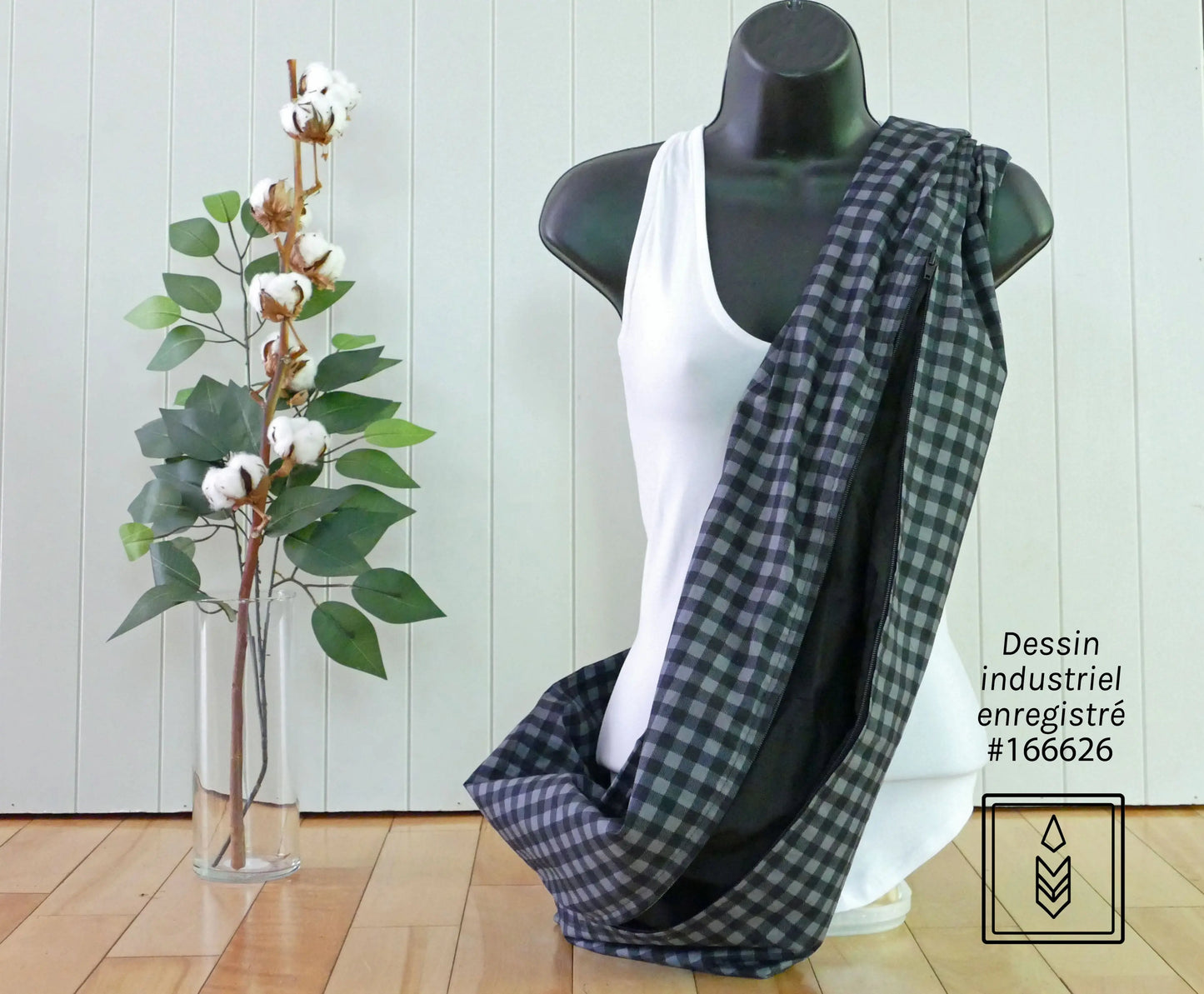 Foulard 5 en 1 Carreauté gris et rouge Famille Nomade