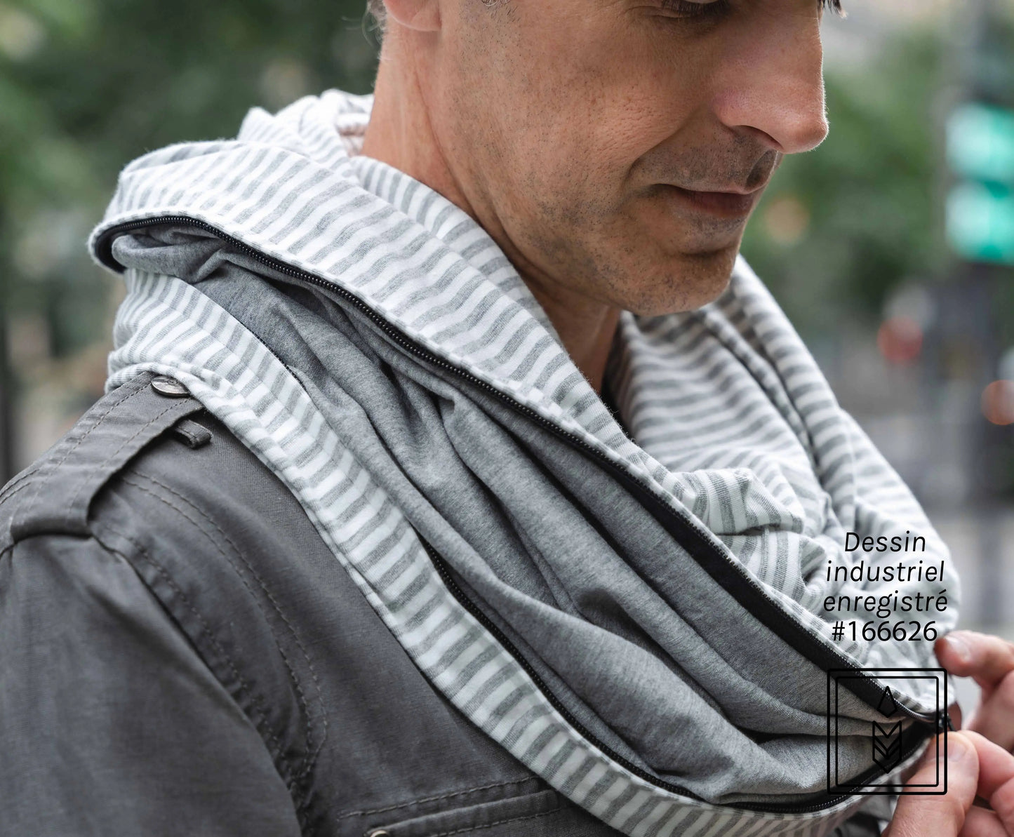 Foulard 5 en 1 en bambou gris et blanc Famille Nomade