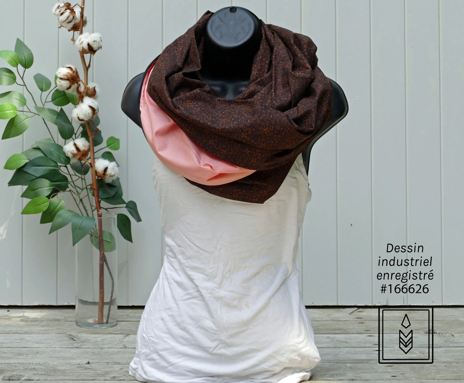 Foulard 5 en 1 Brun à fleurs roses Famille Nomade