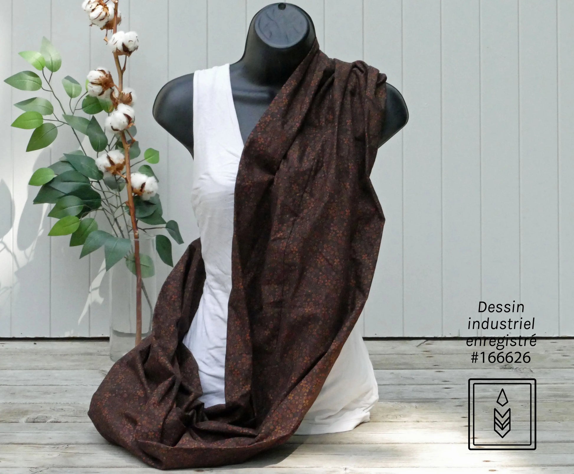 Foulard 5 en 1 Brun à fleurs roses Famille Nomade