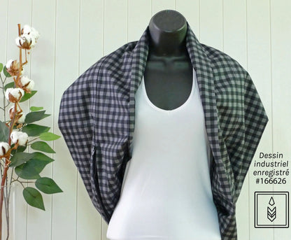 Foulard 5 en 1 Carreauté gris et rouge Famille Nomade