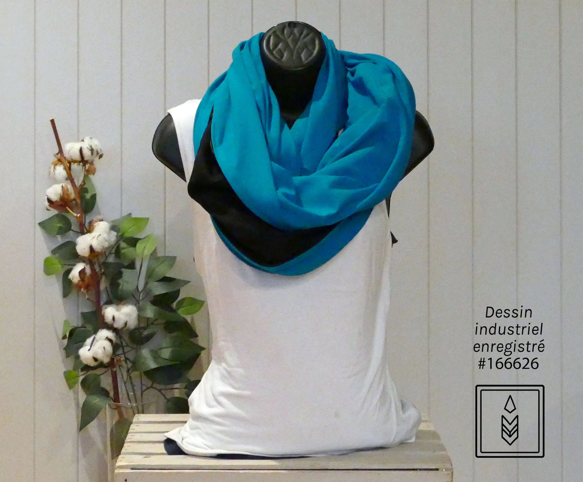 Foulard 5 en 1 en bambou bleu turquoise Famille Nomade