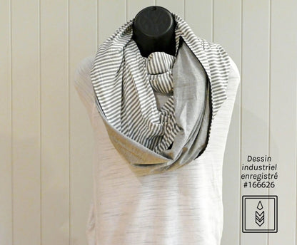 Foulard 5 en 1 en bambou gris et blanc Famille Nomade