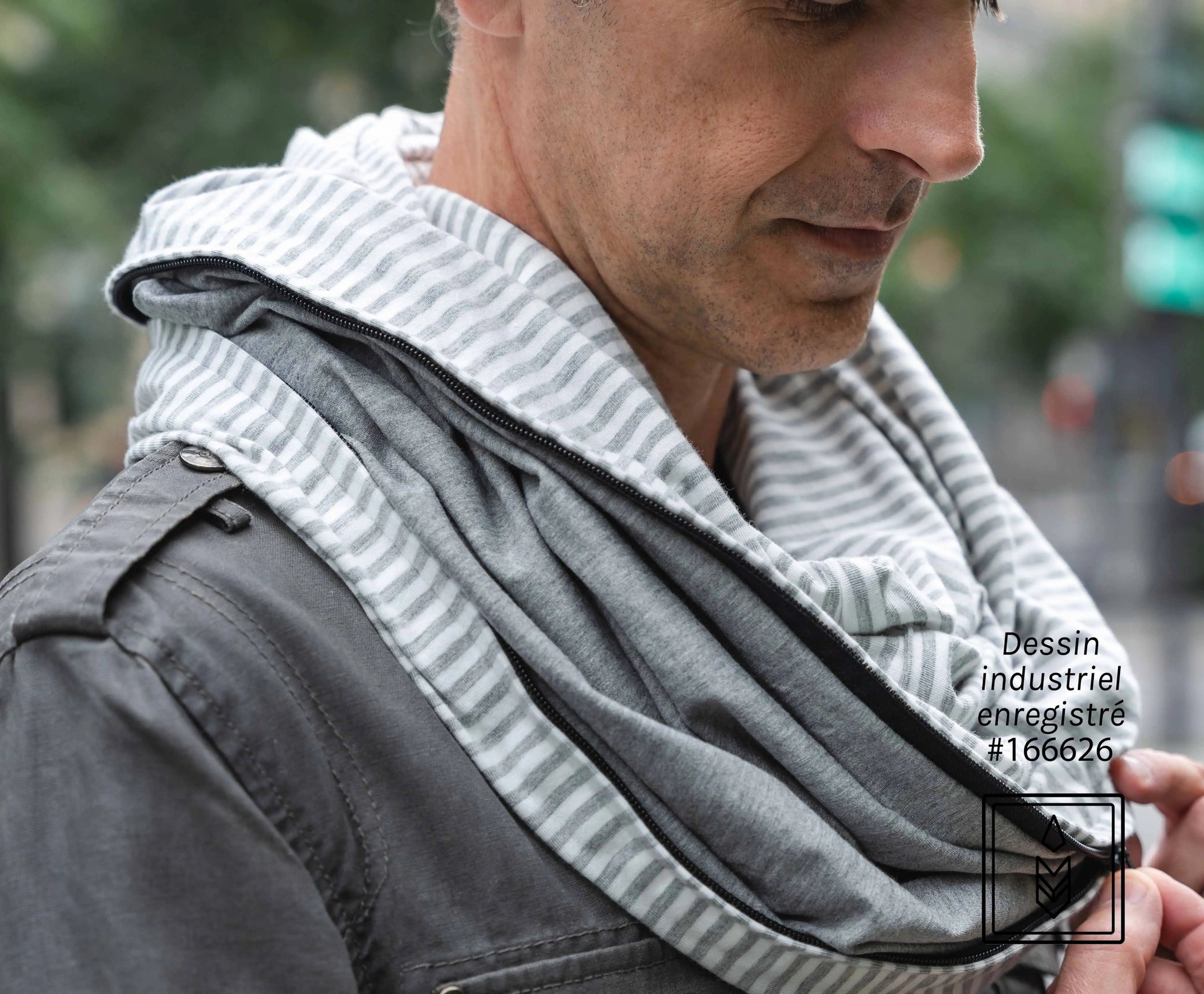 Foulard 5 en 1 en bambou gris et blanc Famille Nomade