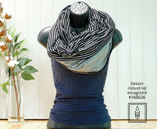 Foulard 5 en 1 en bambou noir et blanc Famille Nomade